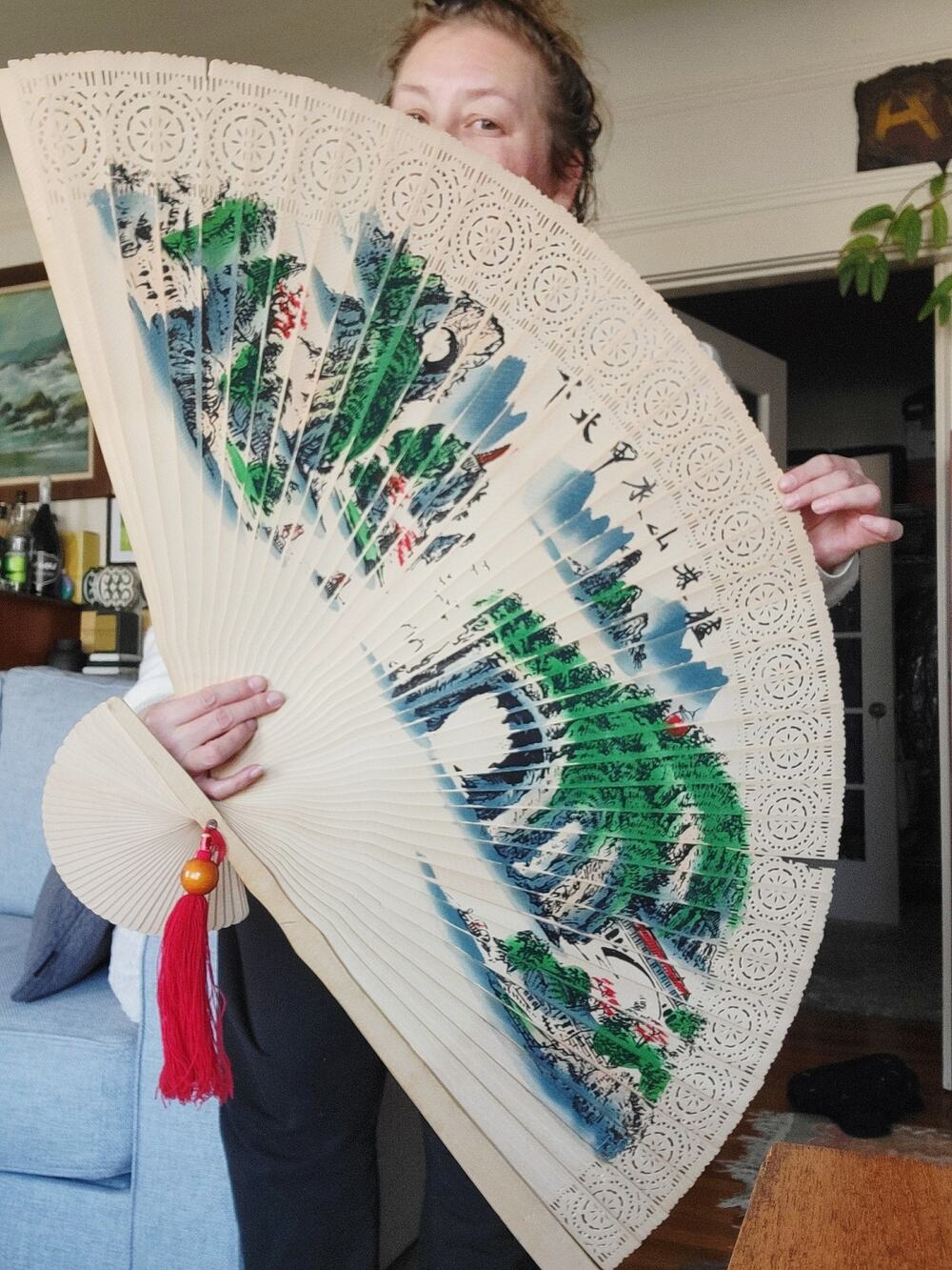 Vintage Painted Giant Wooden Fan